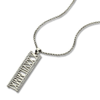 Solid Gold Roman Numeral Vertical Necklace With Birthstones