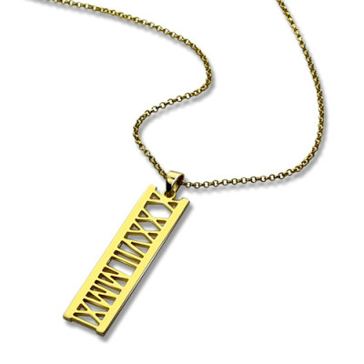 Vetical Roman Bar Necklace - 18CT Gold