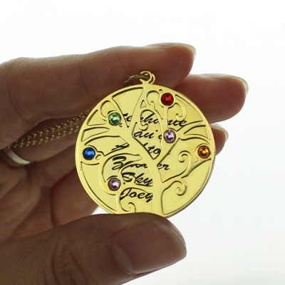18CT Gold Family Tree Birthstone Name Necklace