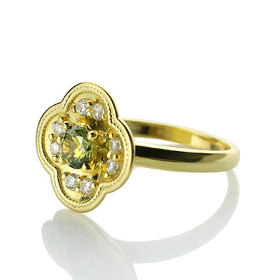 Blossoming Engagement Ring Engraved Birthstone - 18CT Gold