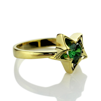 Star Ring with Birthstone Gold