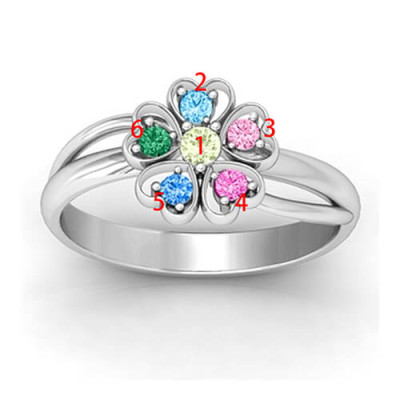 Birthstone Flower Promise Ring with Name - 18CT Gold
