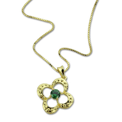 Clover Lucky Charm Necklace with Birthstone - 18CT Gold