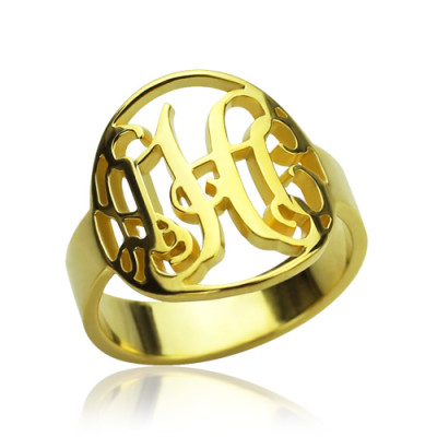 Custom Circle Cut Out Monogrammed Ring - 18CT Gold
