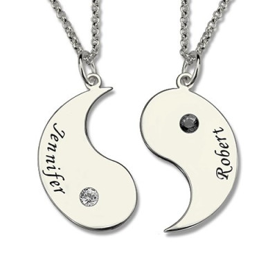 Solid Gold Gifts for Him Her - Yin Yang Necklace Set with Name Birthstone