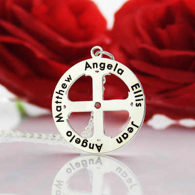 Solid Gold Family Circle Cross Name Necklace