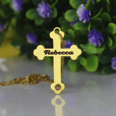 18CT Gold Rebecca Font Cross Name Name Necklace