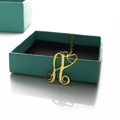 Personalised One Initial With Heart Monogram Necklace in 18CT Solid Gold