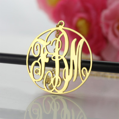 Solid Gold Vine Font Circle Initial Monogram Necklace-18ct