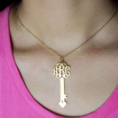 18CT Gold Key Monogram Initial Necklace