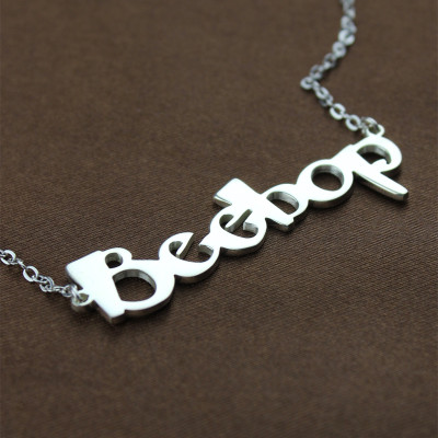 Solid White Gold Personalised Beetle font Letter Name Necklace