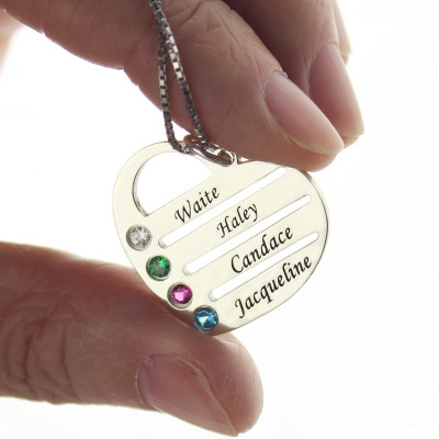 Solid Gold Mothers Heart Necklace Gift with Birthstone Name