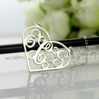 Solid White Gold Initial Monogram Personalised Heart Necklace
