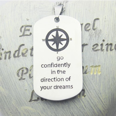 Solid White Gold Compass Man's Dog Tag Name Necklace