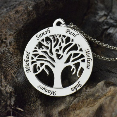White Gold Tree Of Life Necklace Engraved Names