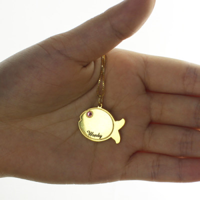 Kids Fish Name Necklace - 18CT Gold