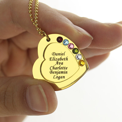 Heart Birthstones Necklace For Mother - Solid Gold