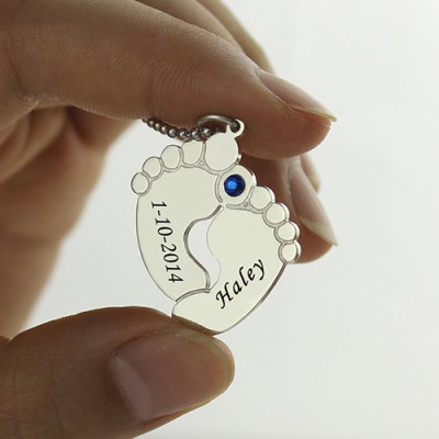 Solid Gold Memory Baby's Feet Charms with Birthstone