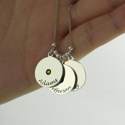 Solid Gold Mother's Disc and Birthstone Charm Necklace