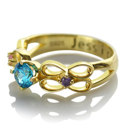 Birthstone Infinity Promise Ring With Name - 18CT Gold
