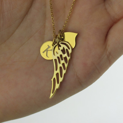 Good Luck Angel Wing Necklace with Initial Charm - 18CT Gold