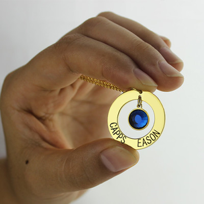 Circle Name Necklace With Birthstone 18CT Gold