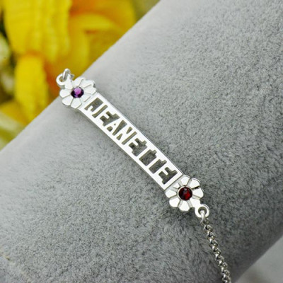 Solid Gold ID Birthstone Name Bracelet For Teens