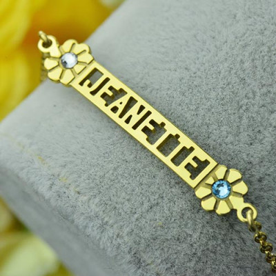 Personalised Birthstone Name Bracelet for Her - 18CT Gold