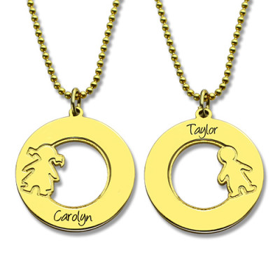Circle Name Necklace Engraved Children Name Charms 18CT Gold