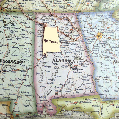 Custom Alabama State USA Map Necklace - Rose Gold