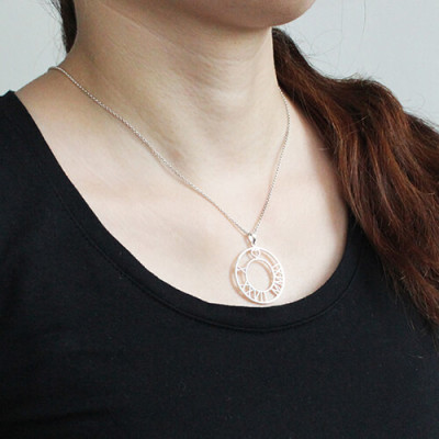 Solid White Gold Circle Roman Numeral Disc Necklace
