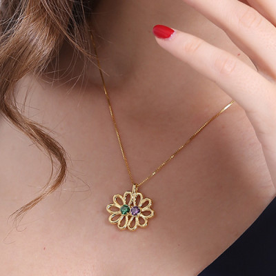 Double Flower Pendant with Birthstone 18CT Gold