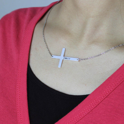 Solid Gold EngravedLatin Cross Name Necklace 1.6