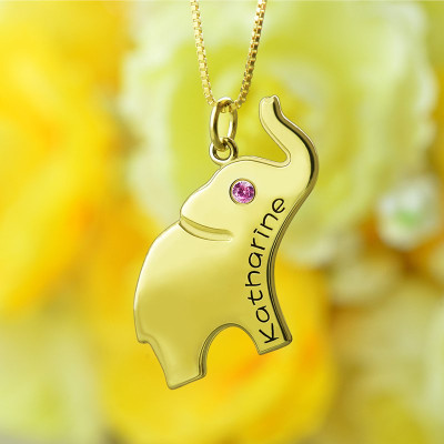 Elephant Lucky Charm Necklace Engraved Name - 18CT Gold