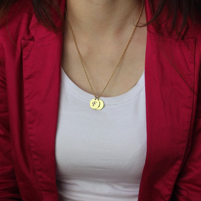 Personalised Initial Charm Discs Necklace - 18CT Gold