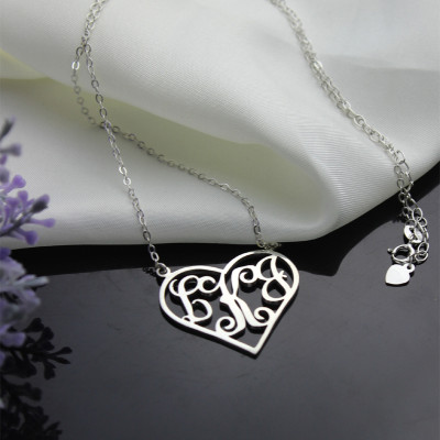Solid White Gold Initial Monogram Personalised Heart Necklace
