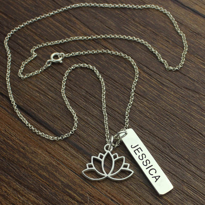 Solid Gold Yoga Necklace Lotus Flower Name Tag