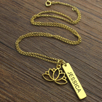 Yoga Lotus Flower Bar Necklace - 18CT Gold