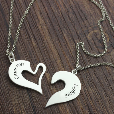 Solid White Gold Breakable Heart Name Necklace for Couples
