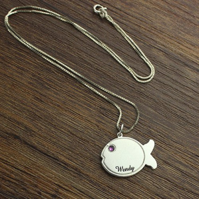 Solid Gold Fish Necklace Engraved Name
