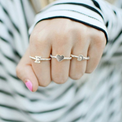 Stackable Midi Initial Solid Gold Ring
