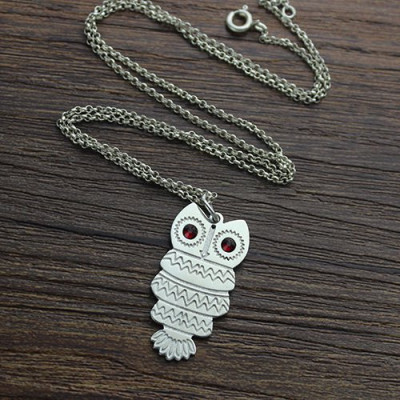 Solid Gold Cute Birthstone Owl Name Necklace for Girls