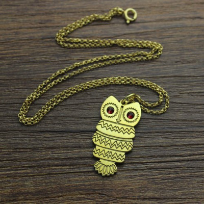 Cute Birthstone Owl Name Necklace - 18CT Gold