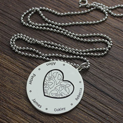 Solid Gold Family Tree Jewellery Necklace Engraved Names