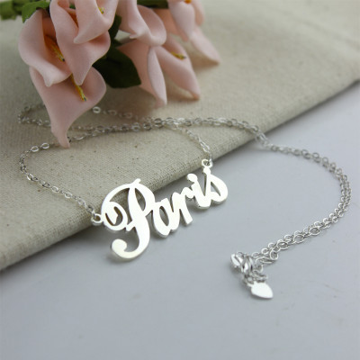 Paris Hilton Style Name Necklace 18CT Solid White Gold