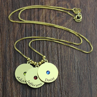 Mother's Disc and Birthstone Charm Necklace - 18CT Gold