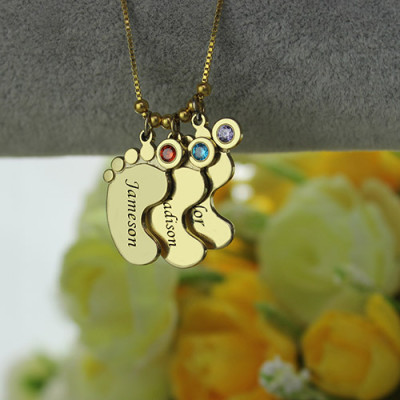 Mother Pendant Baby Feet Necklace - 18CT Gold