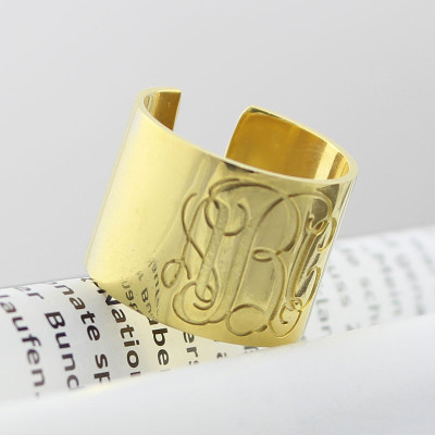 Script Monogram Cuff Ring Gifts - 18CT Gold