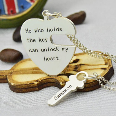 Solid Gold Key and Heart Necklaces Set For Couple