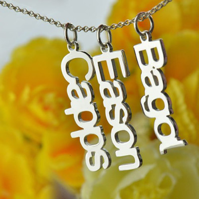 Solid White Gold Customised Vertical Multi Names Necklace